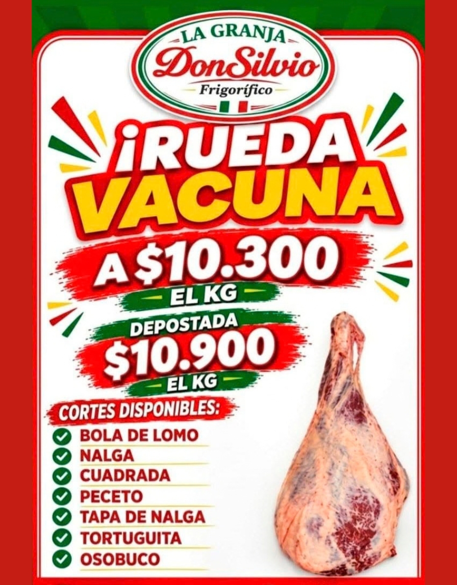 Rueda vacuna a $10.300 por kilo y despostada a $10.900 por kilo